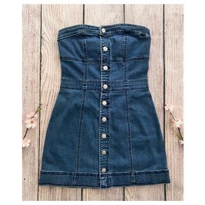 F1 -- NWT blue PACSUN strapless button fly stretch denim women's short dress XS